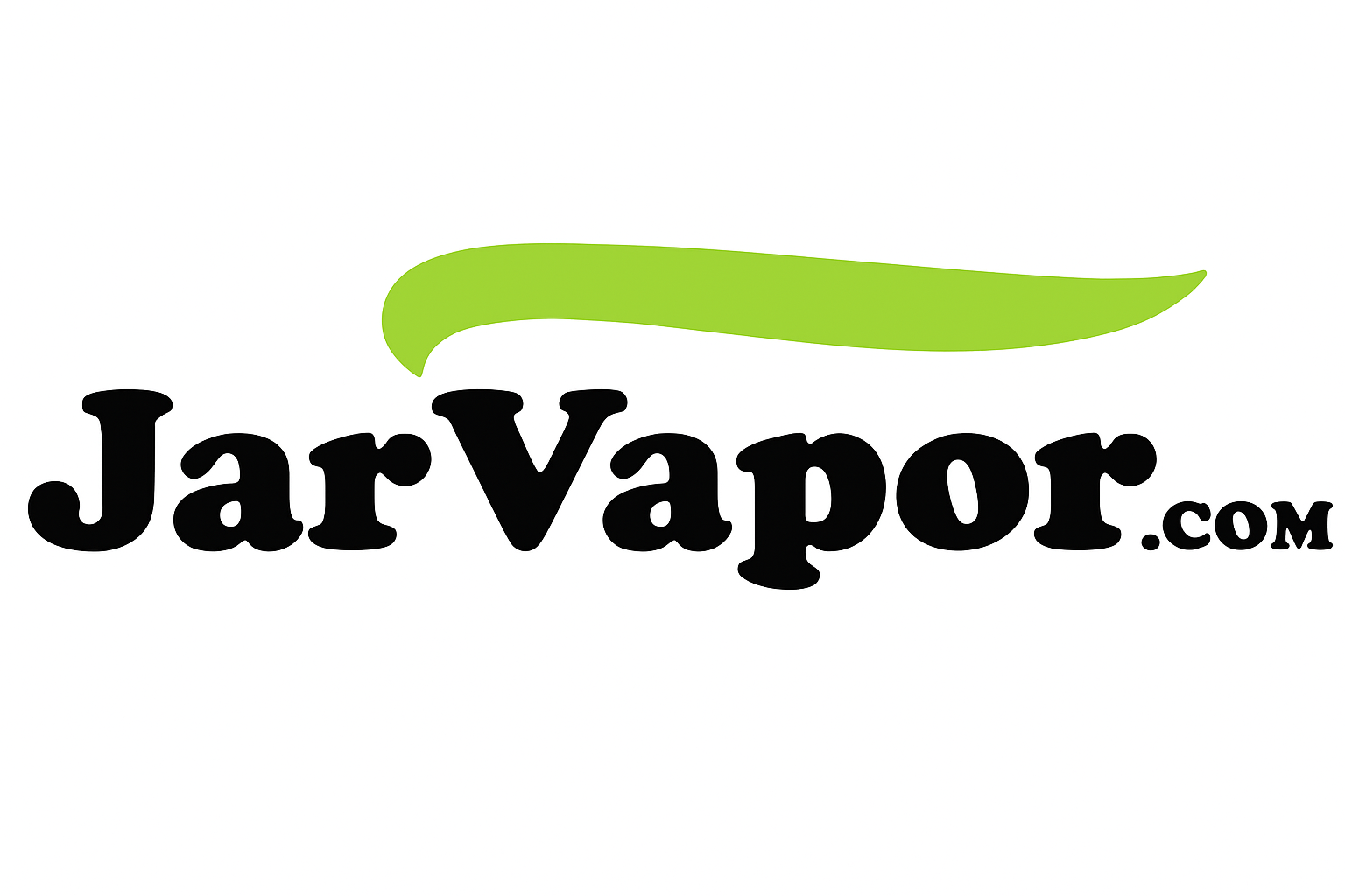 Logo of JarVapor.com with black text and a green swoosh above.